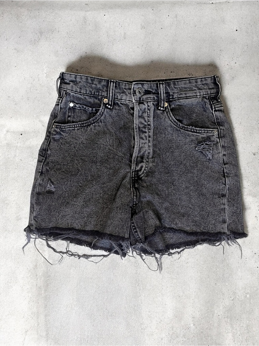 H&M Black Distressed High-Rise Denim Shorts
